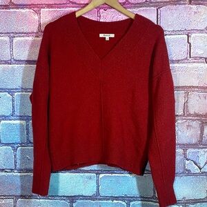 Madewell Women’s Red V Neck Knit Sweater Small Classic Minimalist Pullover